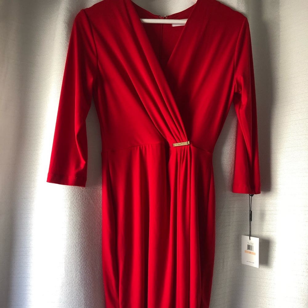 Calvin Klein Red Long Sleeve Dress Size 2